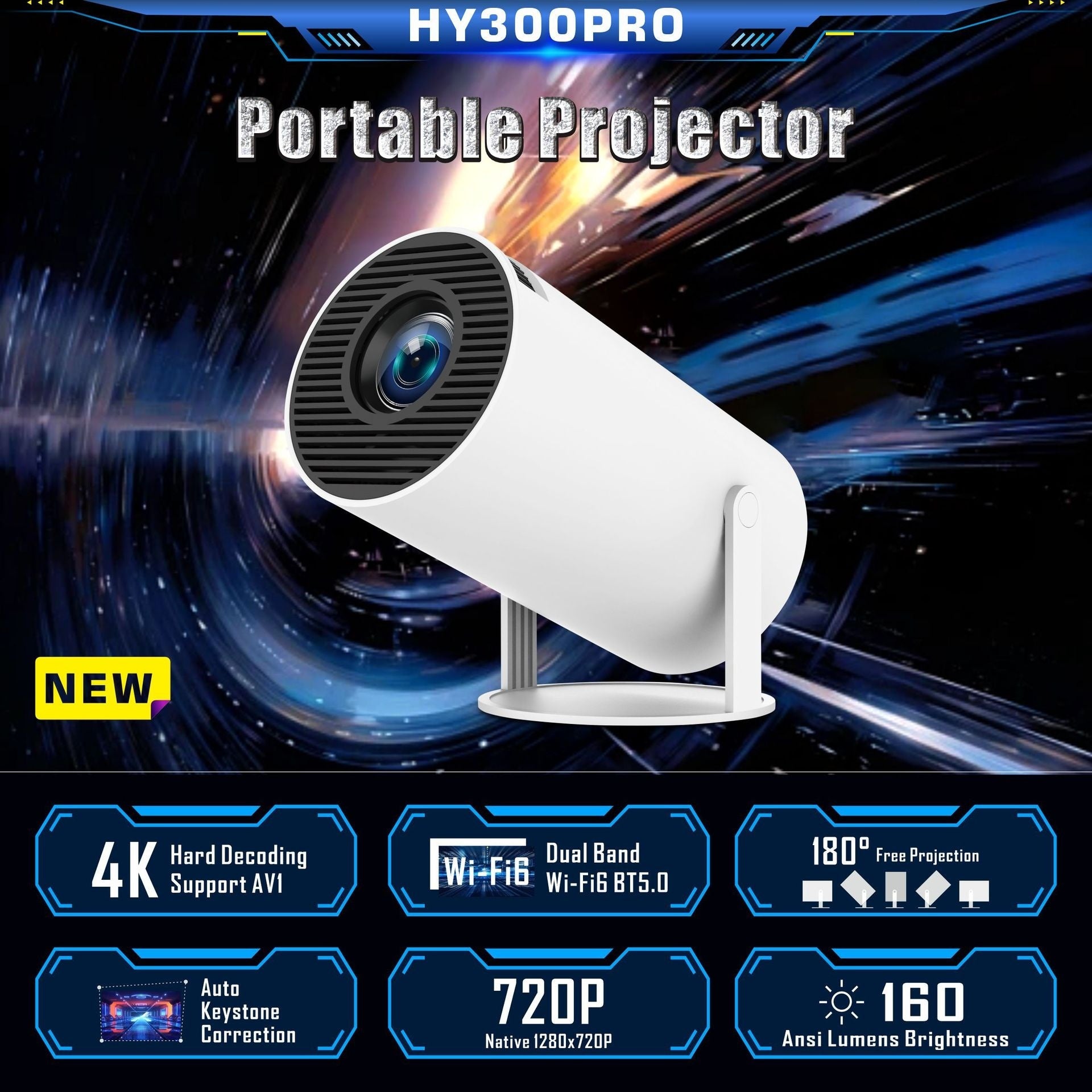 HY300 Pro Portable Projector – Home Theatre Entertainment